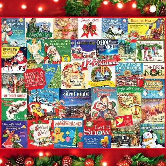 White Mountain Christmas Carols Holiday Santa Jigsaw Puzzle 1000 Pieces Collage - Picture 2 of 16